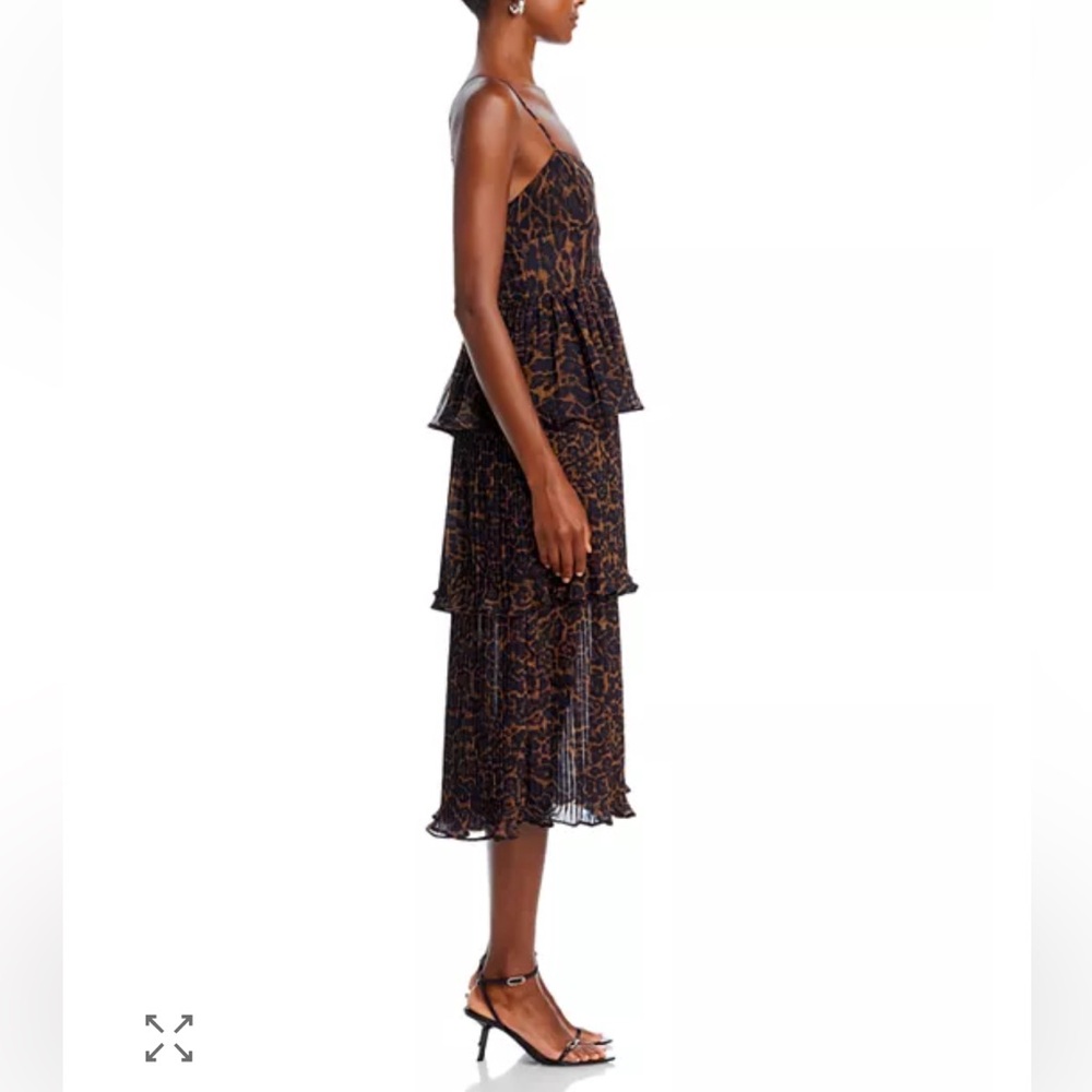 AQUA Leopard Print Pleated Tiered Smocked Midi Dress Animal Print Spring Summer - Picture 4 of 9